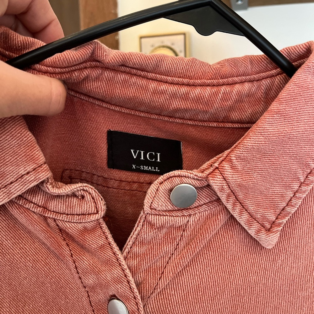 Pink Red Ripped Button Jacket - Picture 3 of 9